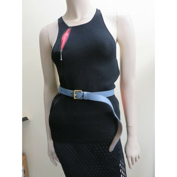 BURBERRY THOMAS 25 DUSTY BLUE GRAIN LEATHER LOGO WOMEN'S GOLD BUCKLE BELT 70 28 - Picture 11 of 12